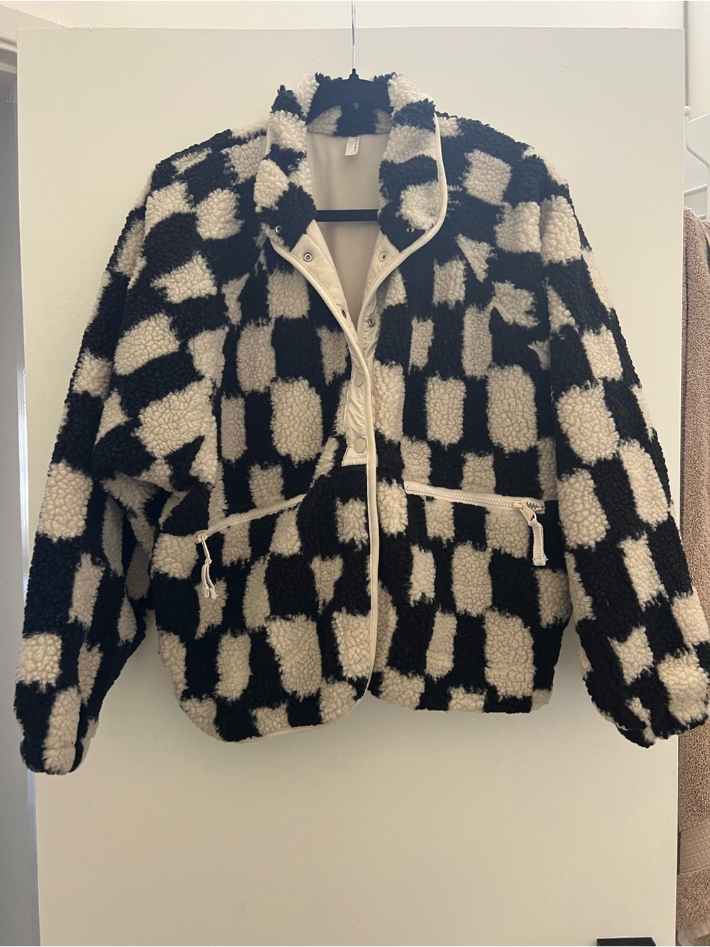 Free People Movement Black Cream Checkered Sherpa Fleece Jacket S